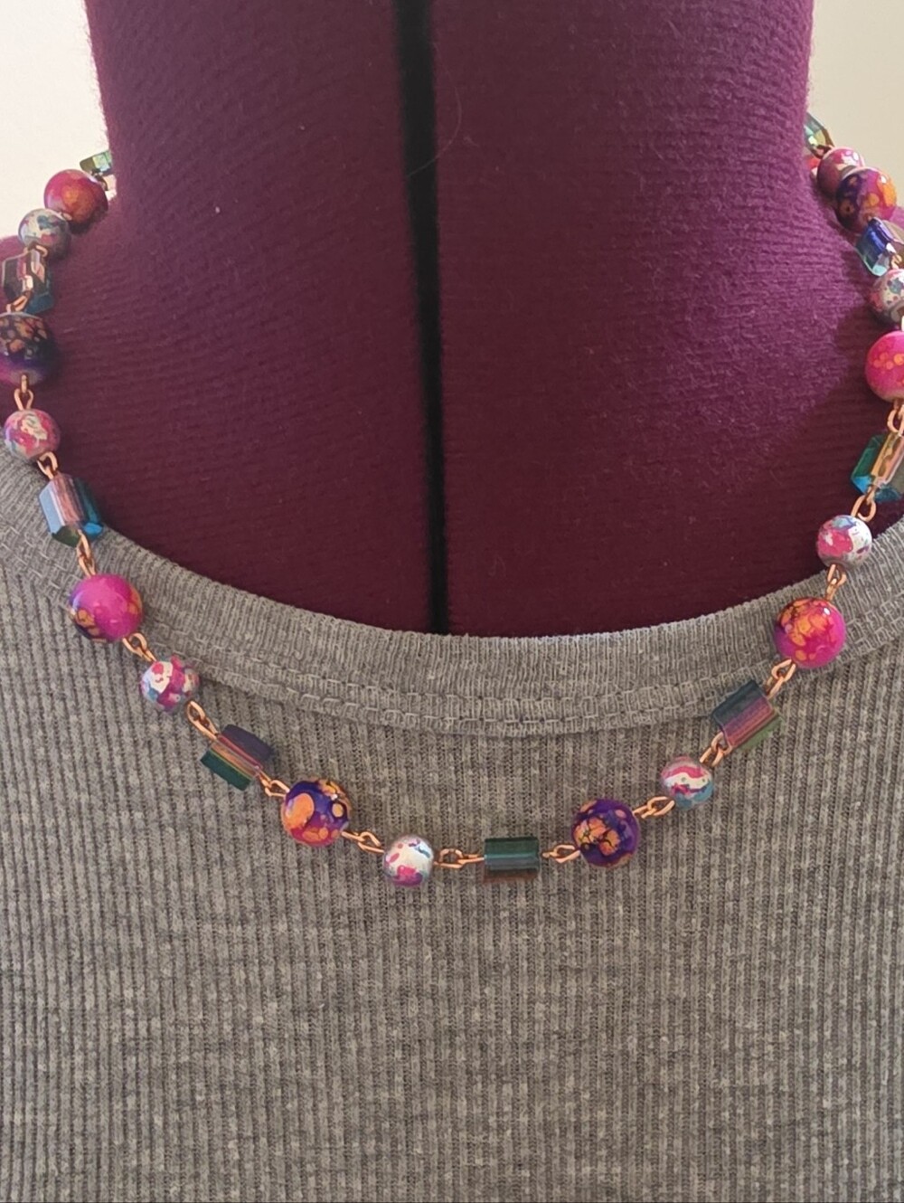 Artisan Multicolor Beaded Necklace - Pink & Purple Vintage - Candycore